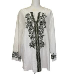 Chico's applique tunic, black/white, 4, bohemian, casual, vacation, resort